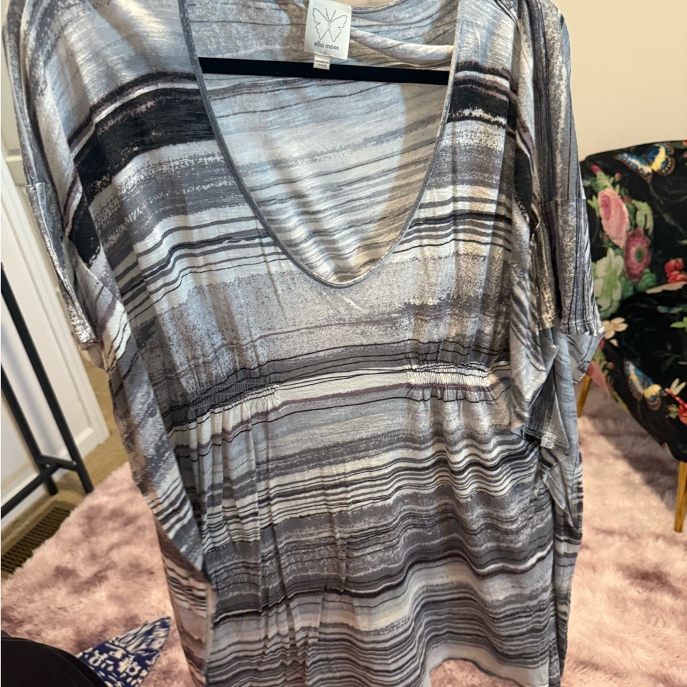 Ella Moss Gray Striped Tunic Top